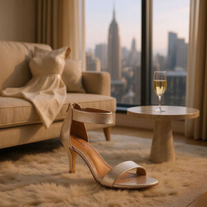 Style & Co Metallic Light Gold Snake Skin Pattern Kitten Heel Sandals SIZE 10 M